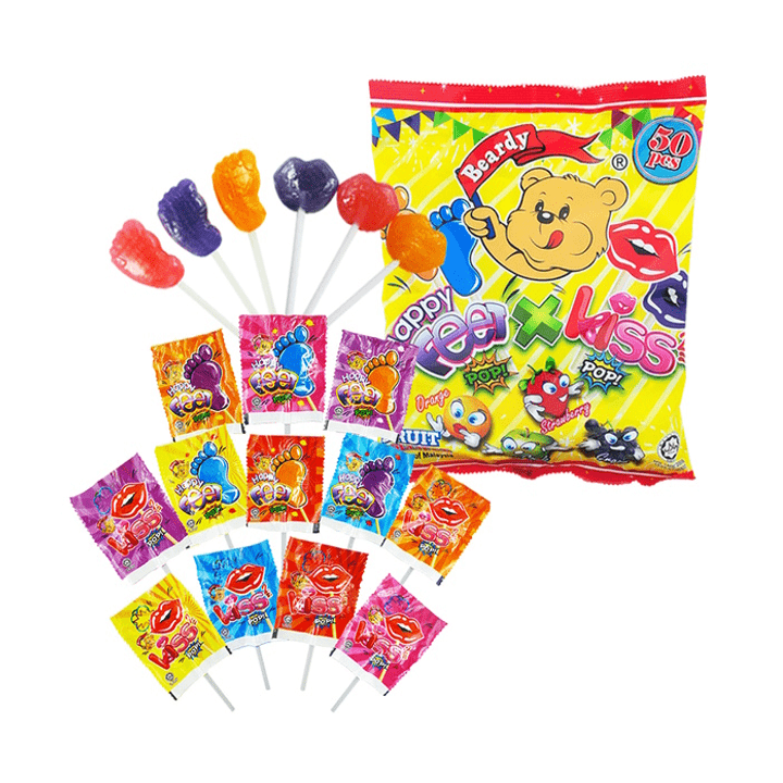 Beardy Lollipop ( Flat ) - Assorted Happy Feet n Kiss Pop Bag 8g