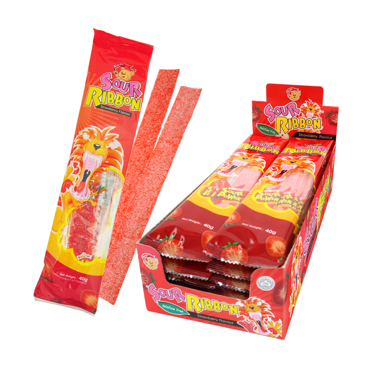 Beardy Sour Ribbon - Strawberry (Tray)  40g